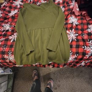 Jessica London Olive Green Ribbed Knit Top
